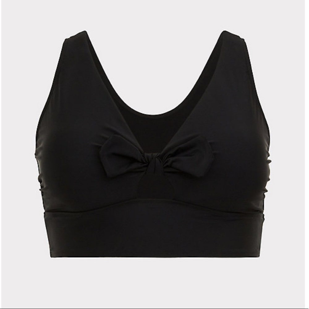 Plus Size Black Scoop Neck Tie Bikini Top
